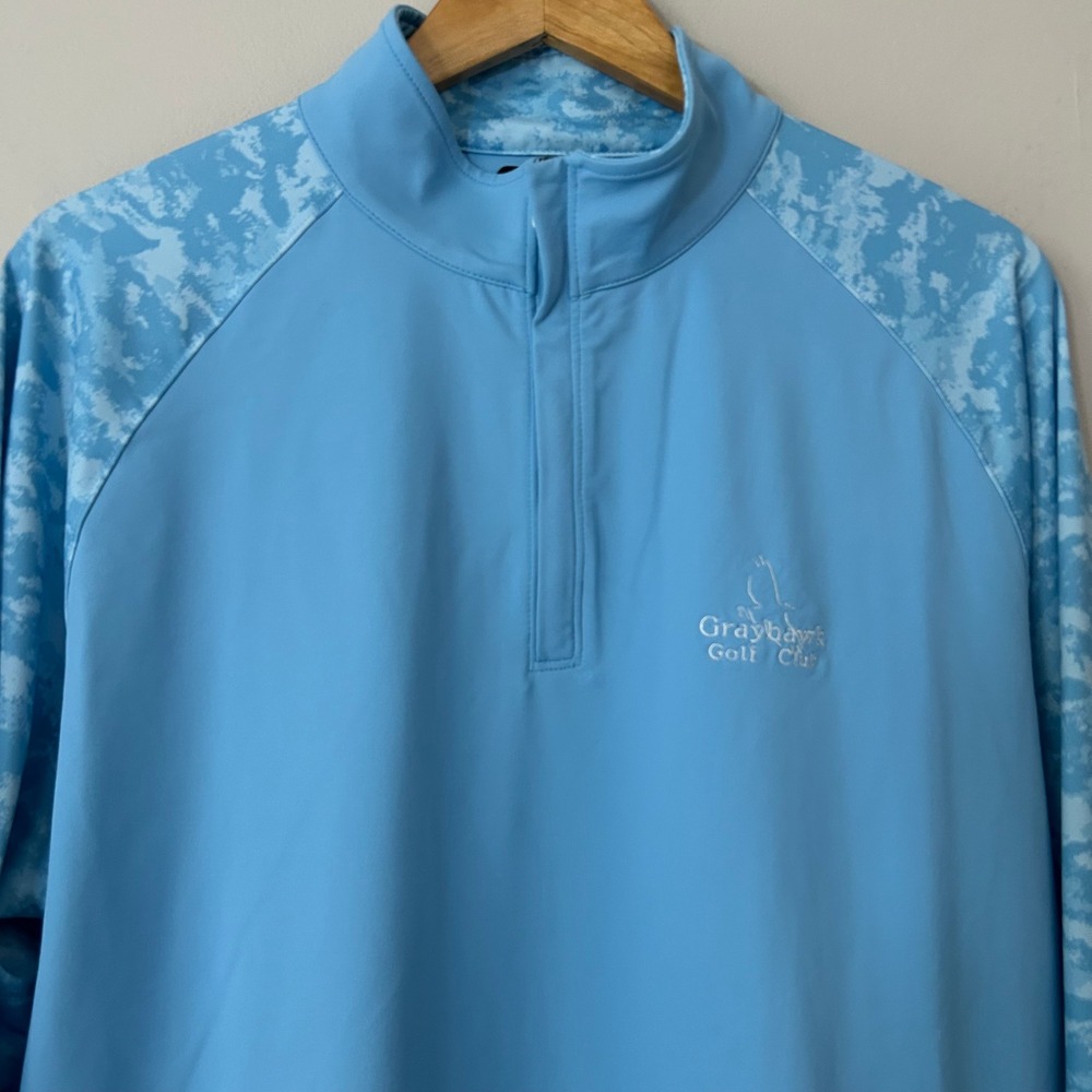 FootJoy Pullover Mens L Sky Blue Camo Sleeve 1/4 Zip Stretch Grayhawk Golf Club